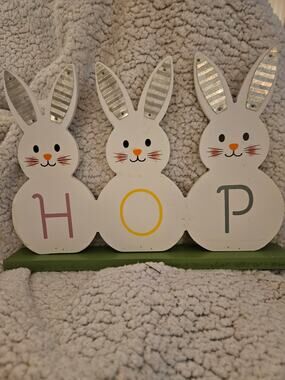 Easter At Home 3 Bunnies Sign HOP